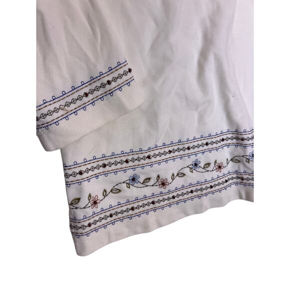 Alfred Dunner Cream Embroidered Floral Sweater Large Tunic Cottagecore Soft - Picture 2 of 6